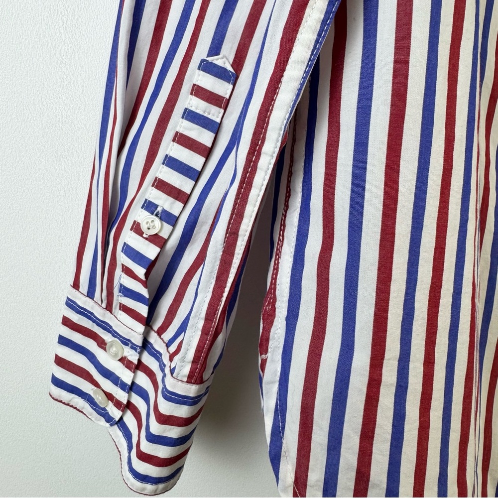 J. Crew Stripe Boy Button Up Down Front Shirt Blue Red Trifecta 10 Classic - Picture 8 of 15